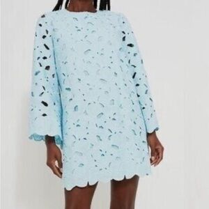 Tuckernuck NEW Aqua Floral Lace Camilla Long Flared Sleeve Mini Dress Size XXL